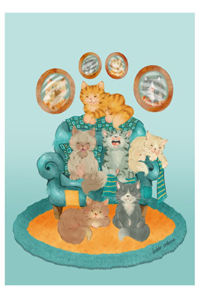 cats on armchair - Home is Where My Cats Are - downloadable Postcard