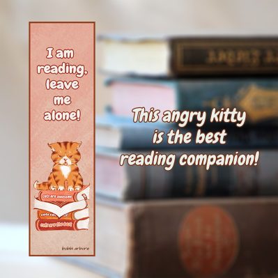Digital Download Bookmark – Angry Kitty