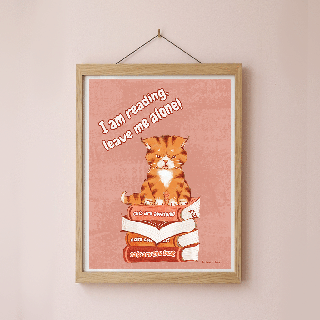 angry kitty reading poster